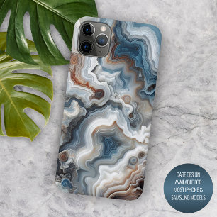 Elegantes Blau Braun Grau Weiß Quarz Achat Muster Case-Mate iPhone Hülle