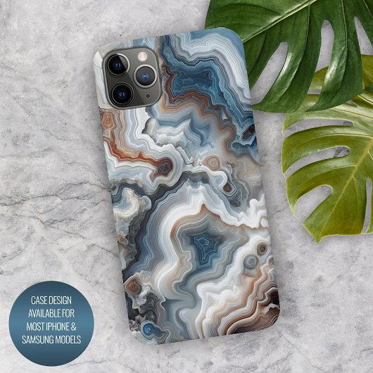 Elegantes Blau Braun Grau Weiß Quarz Achat Muster iPhone Hülle