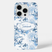 Elegantes blau eingeprägtes Blumenzeichen/Monogram Case-Mate iPhone Hülle (Rückseite)