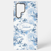 Elegantes blau eingeprägtes Blumenzeichen/Monogram Samsung Galaxy Hülle (Rückseite)