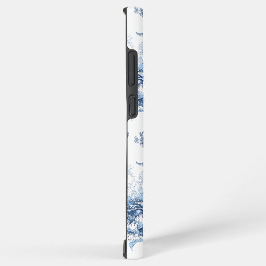 Elegantes blau eingeprägtes Blumenzeichen/Monogram Samsung Galaxy Hülle (Rechte Seite)