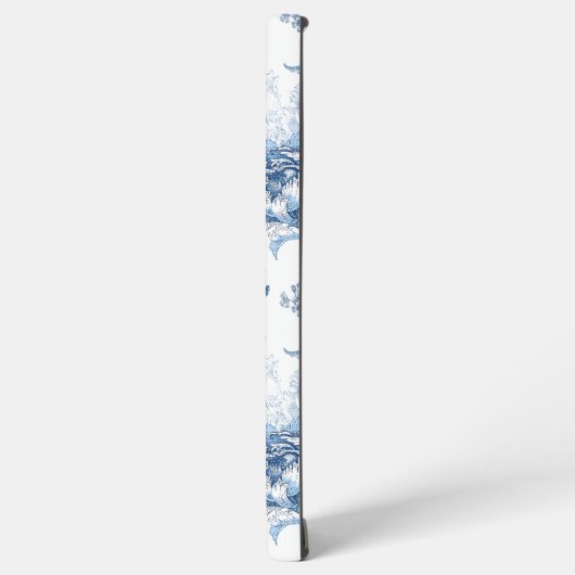 Elegantes blau eingeprägtes Blumenzeichen/Monogram Samsung Galaxy Hülle (Linke Seite)