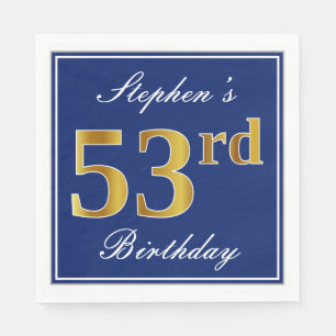Elegantes Blau, Faux-Gold 53. Geburtstag; Benutzer Serviette