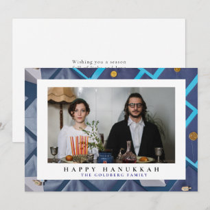 Elegantes Blau Frohes Chanukka Familie 1 Foto Feiertagskarte