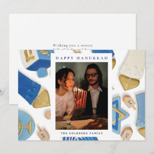 Elegantes Blau Frohes Chanukka Familie 1 Foto Feiertagskarte