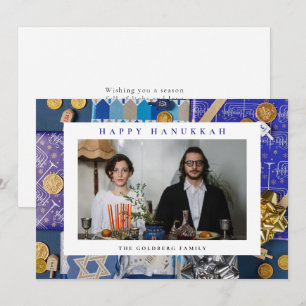 Elegantes Blau Frohes Chanukka Familie 1 Foto Feiertagskarte