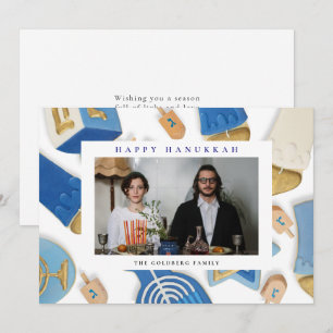 Elegantes Blau Frohes Chanukka Familie 1 Foto Feiertagskarte