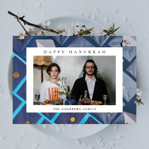 Elegantes Blau Frohes Chanukka Familie 1 Foto Feiertagskarte