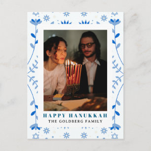 Elegantes Blau Frohes Chanukka Familie 1 Foto Feiertagspostkarte