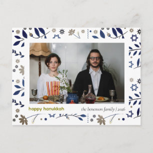 Elegantes Blau Frohes Chanukka Familien 1 Foto Feiertagspostkarte