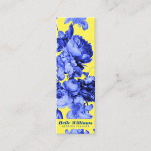 Elegantes, blau-gelbes Vintages Blumenbild Mini Visitenkarte