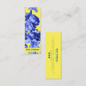 Elegantes, blau-gelbes Vintages Blumenbild Mini Visitenkarte (Vorne/Hinten)