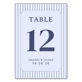 Elegantes blau gestreiftes Tischschild Tischnummer (Rückseite)