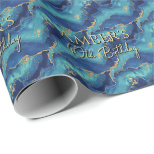 Elegantes Blau-Gold-Abstraktes Marmordesign Geschenkpapier