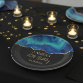 Elegantes Blau-Gold-Abstraktes Marmordesign Pappteller