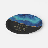 Elegantes Blau-Gold-Abstraktes Marmordesign Pappteller (Schrägansicht)