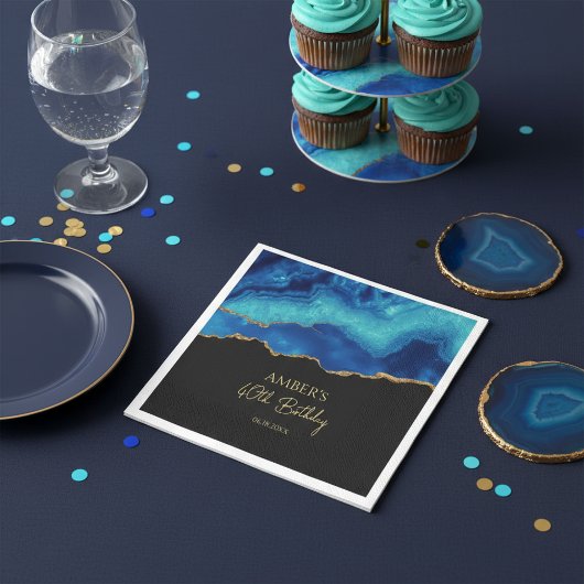 Elegantes Blau-Gold-Abstraktmarmor-Design Serviette