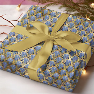 Elegantes Blau-Gold-Art-Deco-Muster Geschenkpapier