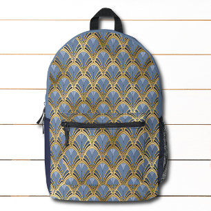 Elegantes Blau Gold Art Deco Vintage Muster Bedruckter Rucksack