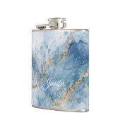 Elegantes Blau-Gold-Glitter-Abstrakt-Fluss         Flachmann (Links)