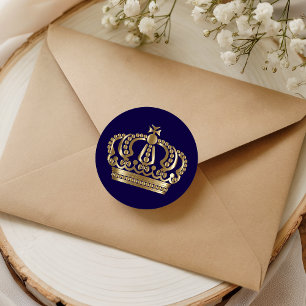 Elegantes Blau-Gold-Kronen-Umschlag-Siegel Runder Aufkleber