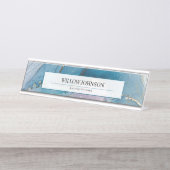 Elegantes Blau-Gold-Marmor Namensschild für leiten (Vorderseite )