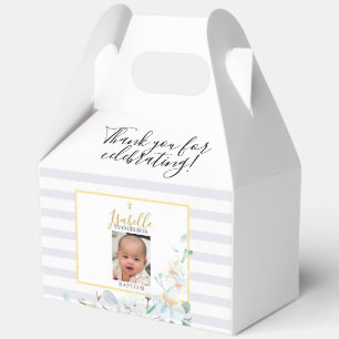 Elegantes blau-goldenes Foto-Tauf-Andenken Geschenkschachtel