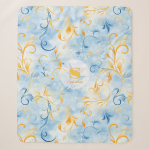 Elegantes blau-goldenes Paisley-inspiriertes Blatt Sherpadecke