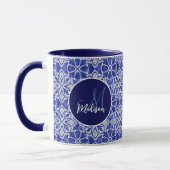 Elegantes Blau-Grau-Initial-Monogramm-Geschenk Tasse (Links)