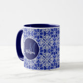 Elegantes Blau-Grau-Initial-Monogramm-Geschenk Tasse (Vorderseite Links)
