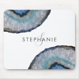 Elegantes blau-graues Achat-Geoden-Monogramm Mousepad