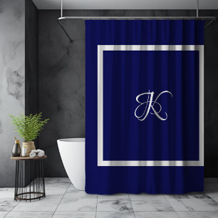 Elegantes blau-graues Initialen-Monogramm Duschvorhang