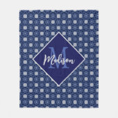 Elegantes blau-graues initiales Monogramm Fleecedecke (Vorderseite)