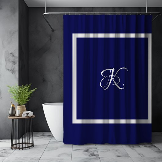 Elegantes Blau-Graues Klassisches Anfangsmonogramm Duschvorhang