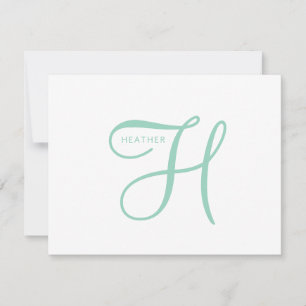 Elegantes Blau-grün Monogramm Mitteilungskarte