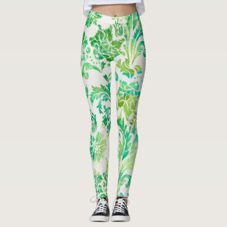 Elegantes Blau, Grün und Gelb-Damaskus-Muster Leggings