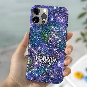 Elegantes blau-grünes falsches Glitter-Monogramm Case-Mate iPhone Hülle