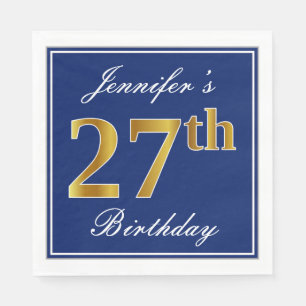 Elegantes Blau, Imitat-Gold27.geburtstag; Serviette