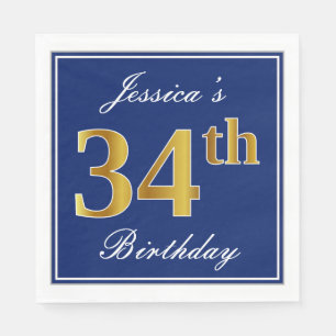 Elegantes Blau, Imitat-Gold34. Geburtstag; Serviette