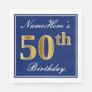 Elegantes Blau, Imitat-Gold50. Geburtstag; Serviette