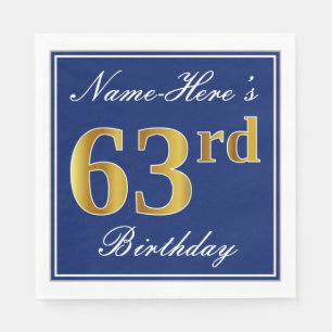 Elegantes Blau, Imitat-Gold63. Geburtstag; Serviette