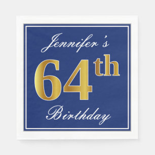 Elegantes Blau, Imitat-Gold64. Geburtstag; Serviette