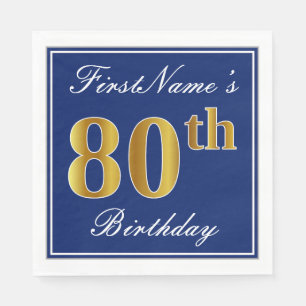 Elegantes Blau, Imitat-Gold80. Geburtstag; Serviette
