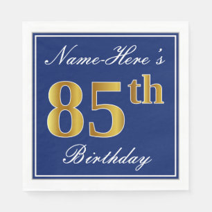 Elegantes Blau, Imitat-Gold85. Geburtstag; Serviette