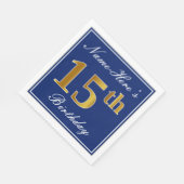 Elegantes Blau, Imitate Gold 15. Geburtstag; Indiv Serviette (Ecke)
