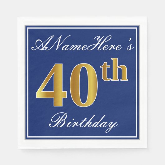 Elegantes Blau, Imitate Gold 40. Geburtstag; Indiv Serviette (Vorderseite)