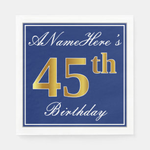 Elegantes Blau, Imitate Gold 45. Geburtstag; Indiv Serviette