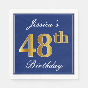 Elegantes Blau, Imitate Gold 48. Geburtstag; Indiv Serviette