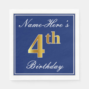 Elegantes Blau, Imitate Gold 4. Geburtstag + Indiv Serviette