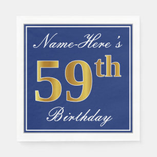 Elegantes Blau, Imitate Gold 59. Geburtstag; Indiv Serviette